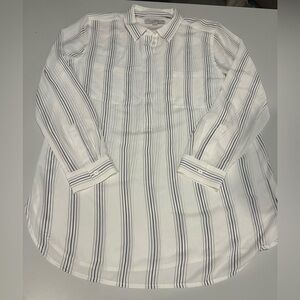 Loft Women’s Cream Striped Collared Shirt Size Large